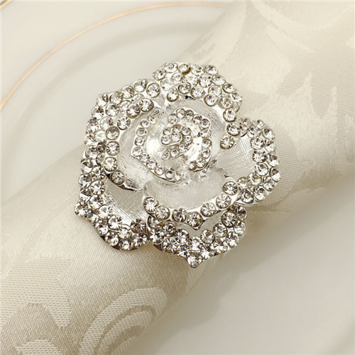 Silver Rose Napkin Ring Holder For Wedding