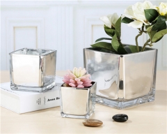 Hand Made Wedding Home Decoration Modern Luxurious Electroplate Mirror Gold Silver White Black Colored Square Glass Vase