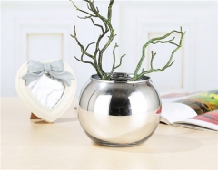 Bowl Shape Round Glass Flower Planter Wedding Event Decoration Metal Electroplated Silver Flower Vases