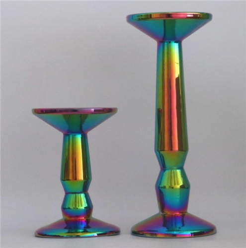 Rainbow Electroplated Glass Candle Holder Set Manufacturer Colorful Candlestick