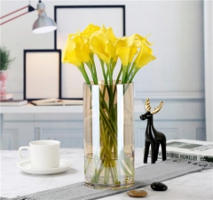 Modern Gold Colored Flower Container Traditional Chinese Tabletop Vase Cylinder Glass Vase