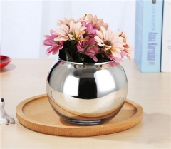 Bowl Shape Round Glass Flower Planter Wedding Event Decoration Metal Electroplated Silver Flower Vases