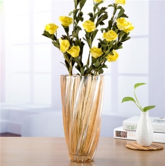 Gold Vertical Glass Vase Home Decoration Desktop Flower Container For Christmas Party