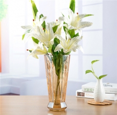 Amber Gold Colored Glass Vase Flowers Arrangement Desktop Decoration Flower Vase For Home Decor