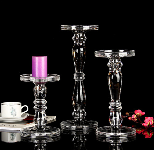 Factory Wholesale Clear 19 cm 27 cm 35 cm Tall Glass Crystal Candle Holder Table Candles Gifts