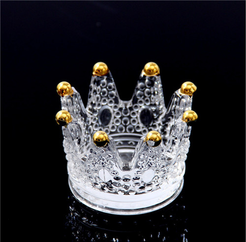 Crown Shaped Decorative Glass Candle Holder Gold Rimmed Clear Glass Ashtray Vintage Glass Candlestick