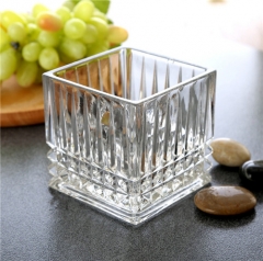 High Quality Popular Selling Embossed Clear Glass Square Flower Pot Vase Transparent Crystal Candle Holder