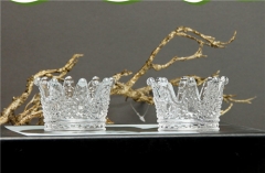 Crown Shaped Decorative Glass Candle Holder Gold Rimmed Clear Glass Ashtray Vintage Glass Candlestick