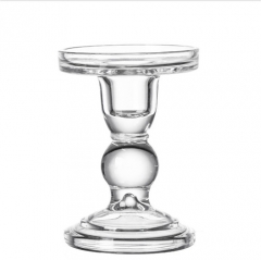 Clear Crystal Single Glass Pillar Candle Holder Set