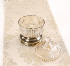 Hot Sale Electroplated Candle Jars With Lid Geo Cut Glass Hurricane