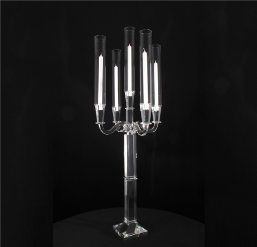 Crystal Candelabra Wedding Centerpieces With Cylinder Hurricanes 5 Arms