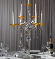 Luxury Design 7 Arms Gold Flower Bowl Candelabra Crystal For wedding Decoration