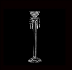 Wedding Tall Crystal Glass Clear Candle Holder With Flower Bowl