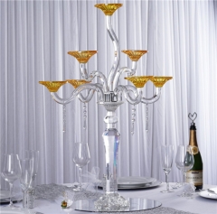 Luxury Design 7 Arms Gold Flower Bowl Candelabra Crystal For wedding Decoration