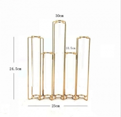 Nordic Golden Wrought Iron Test Tube Glass Golden Color Metal Luxury Clear Vases