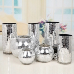 Silver Ball Glass Cylinder Vase Home Decor Candle Holder