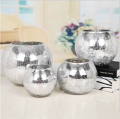 Silver Ball Glass Cylinder Vase Home Decor Candle Holder