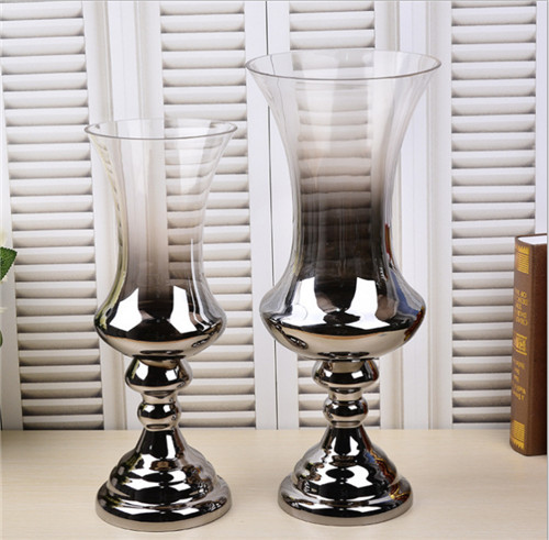 Transparent Glass Hurricane Candle Vase With Silver Plated Vase