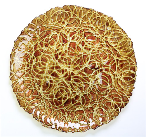 Restaurant Wedding Party Table Decorative Gold Colored Glass Charger Plates