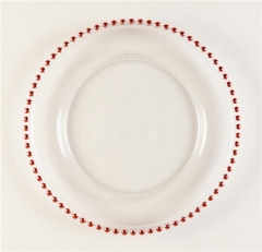 Wholesale Clear Glass Beaded Charger Plate With Rose Gold Silver Rimmed