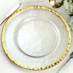 Custom Clear Glass Gold Hammered Charger Plates Wholesale