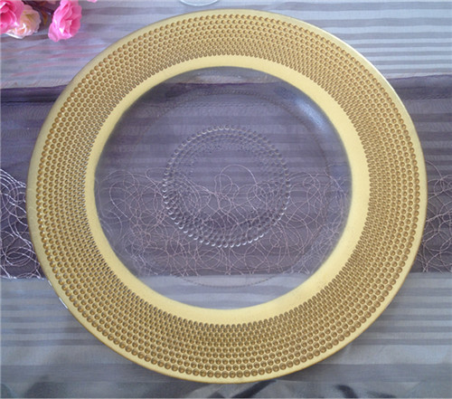 Wholesale 13 Inches Round Gold Rim Glass Wedding Dinner Charger Plate