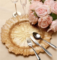 Elegant Gold Silver Reef Glass Wedding Charger Plates