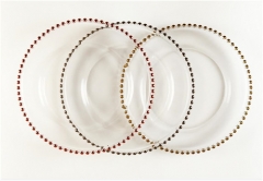 Wholesale Clear Glass Beaded Charger Plate With Rose Gold Silver Rimmed