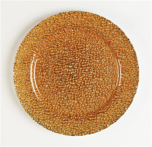 Hot Wholesale Colored Wedding Gold Pomegranate Glass Charger Plates