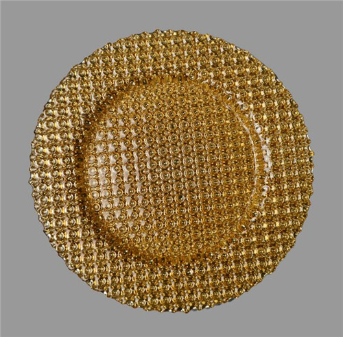 New Style Gold Silver Round Dot Glass Charger Plate For Wedding Decoration