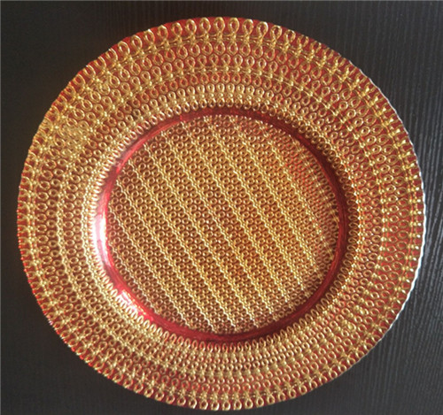 13 inch Wholesale Red And Gold Glass Wedding Charger Plate