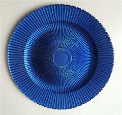 13" Round Blue Genesis Glass Charger Plate For Wedding Centerpieces