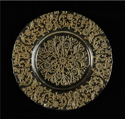 Clear Glass Charger Plates With Flower Design Wedding Party Gold