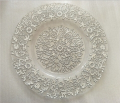 Clear Glass Charger Plates With Flower Design Wedding Party Gold