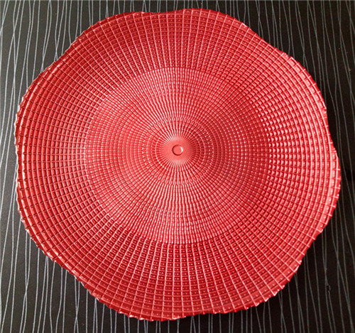 13 inch Wedding Red Colored Flower Glass Charger Plate