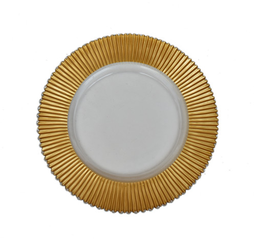Embossed Round Antique Wedding Glass Gold Rim Charger Plate
