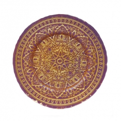 13 inch Wedding Purple Gold Flower Glass Charger Plate