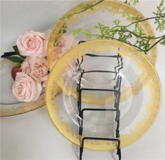 Popular Transparent Glass Charger Plate With Gold Rimmed Design