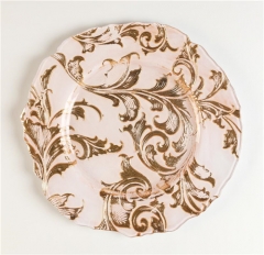 Antique Pink Gold Glass Rose Golden Charger Plate Wholesale