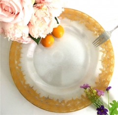 Popular Transparent Glass Charger Plate With Gold Rimmed Design
