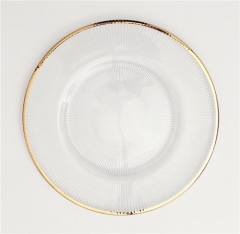 Factory Direct Wholesale Gold Silver Rimmed Glass Charger Under Plate