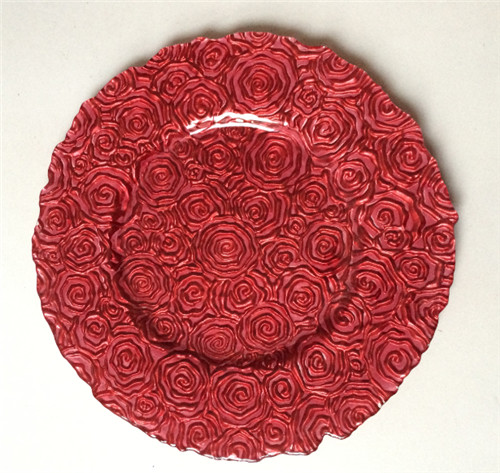 Wholesale 13 inches Red Glass Modern Fancy Glass Charger Plates
