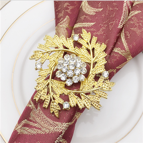 Gold Leaf Rhinestone Gorgeous Metal Napkin Rings