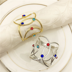 Gold Silver Napkin Ring With Colored Diamond on Wholesale