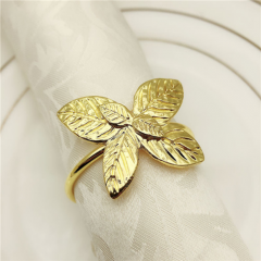 Gorgeous Gold Metal Leaf Rhinestone Napkin Rings For Table Decoration