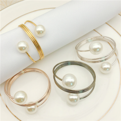 Simple Gold Pearl Napkin Ring Holder For Wedding Event Centerpieces