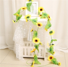 Fa-ke Sunflower Arch Balcony Artificial Vine Hanging Plants Green Leaves Vivid Wall DIY Party Home Decor Fences Wedding