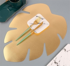 Silver Colored Leaf Shape PVC Place Mat For Hotel Decoration