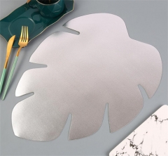 Silver Colored Leaf Shape PVC Place Mat For Hotel Decoration