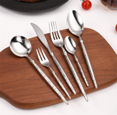Hammered Handle Luxury Silverware Knife Fork Spoon Stainless Steel Restaurant Cutlery Set